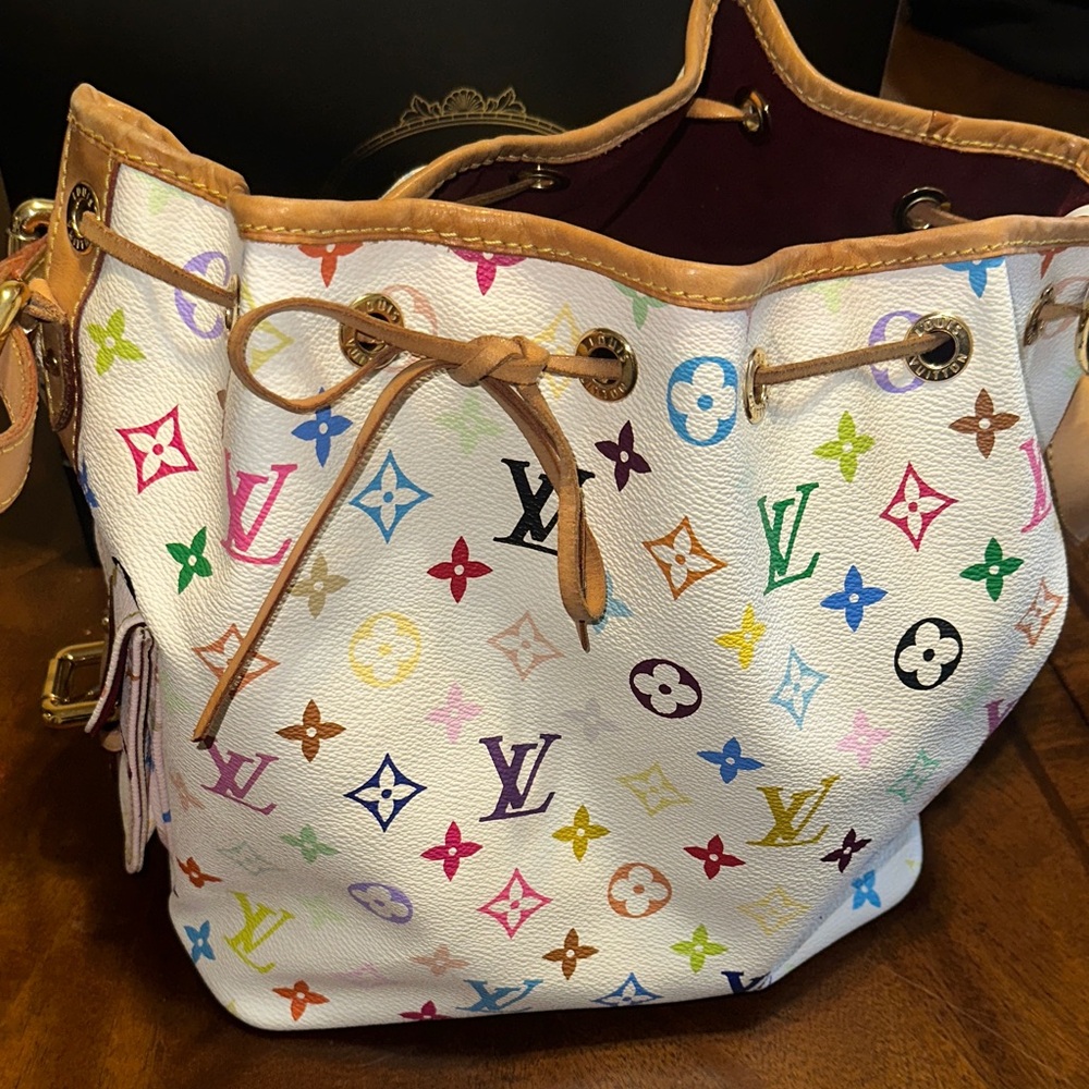 Louis Vuitton Multicolor White Canvas Drawstring Bucket Bag